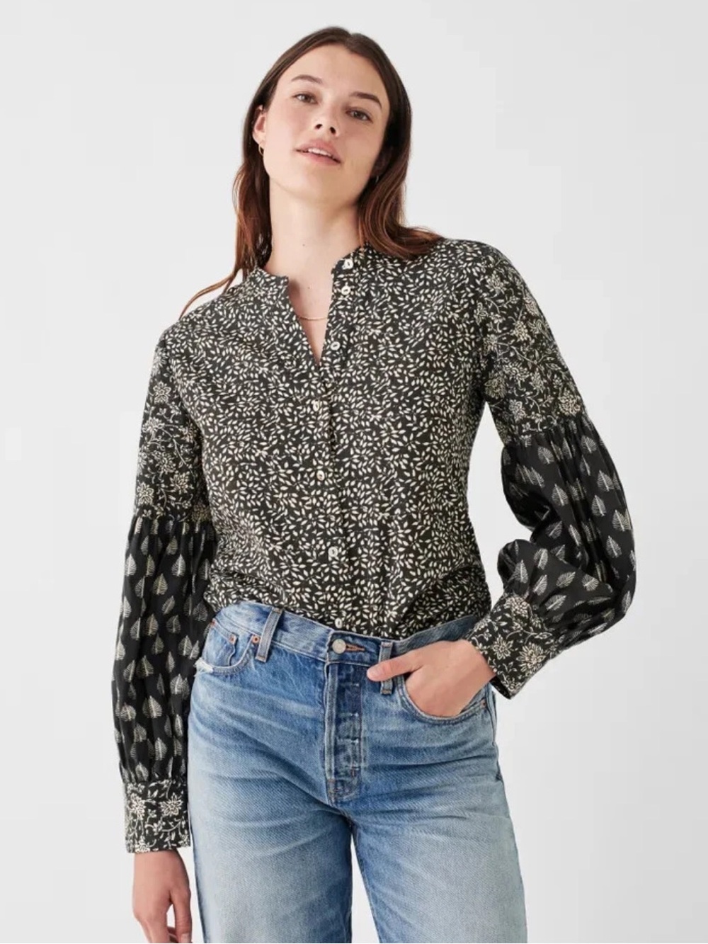 Faherty Adalyn Top Leaf Batik Peasant Blouse